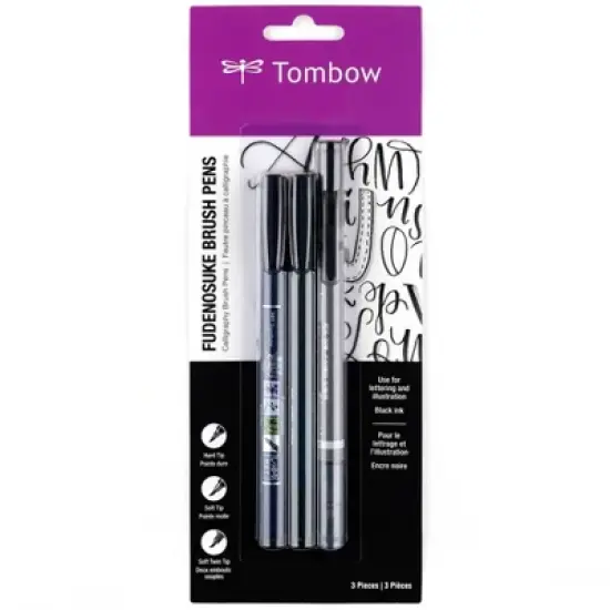 3ct Pen Set Fudenosuke - Tombow: Brush Pens for Calligraphy, Non-Toxic, Black & Gray Ink, 1.8mm Point, Art & Stationery image {6}
