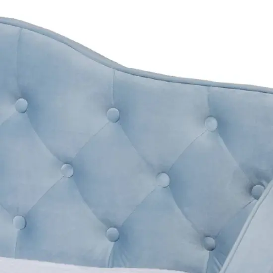 Twin Freda Velvet Tufted Daybed with Trundle Light Blue - Baxton Studio image {5}
