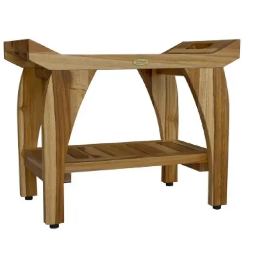 EcoDecors&reg; Tranquility&reg; 24" Teak Wood Shower Bench with Shelf and LiftAide&reg; Arms in EarthyTeak Finish - Target Plus Natural 24"L x 14"D x 19"H image {5}