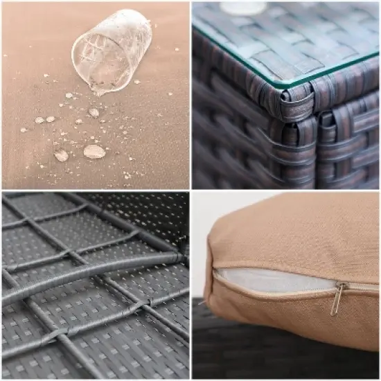 Captiva Designs 7pc Steel & Wicker Outdoor Square Fire Pit Furniture Set with Cushions image {6}