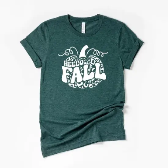 Simply Sage Market Women's Hello Fall Leopard Pumpkin Short Sleeve Graphic Tee image {3}