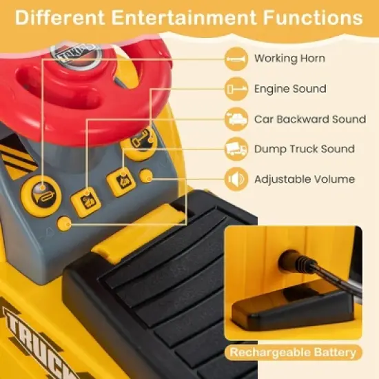 Costway 6V Electric Kids Ride On Excavator Pretend Play Toy Tractor w/ Basketball Hoop image {5}