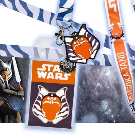 Star Wars Ahsoka Tano Lanyard ID Holder with Rubber Charm and Collectible Sticker image {4}