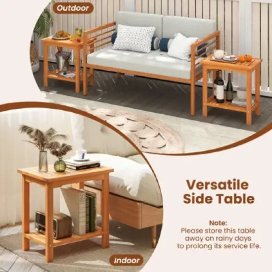 Tangkula Outdoor Acacia Wood Side Table 2-Tier Patio End Table w/ Slatted Tabletop image {3}