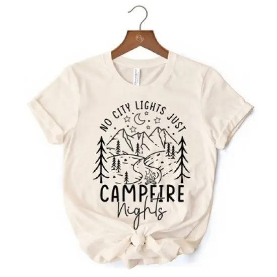 No City Lights Just Campfire Nights T-Shirt, White and Natural Camping Tee for Stargazing Campers| OrnamentallyYou image {7}