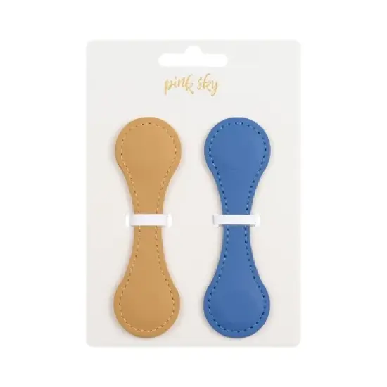 PU Leather 2pk Magnetic Bookmarks - Camel & Blue image {5}