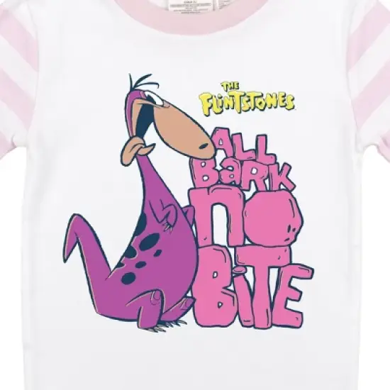 The Flintstones Dino All Bark No Bite Youth Girls Pink & White Striped Sleep Set image {3}
