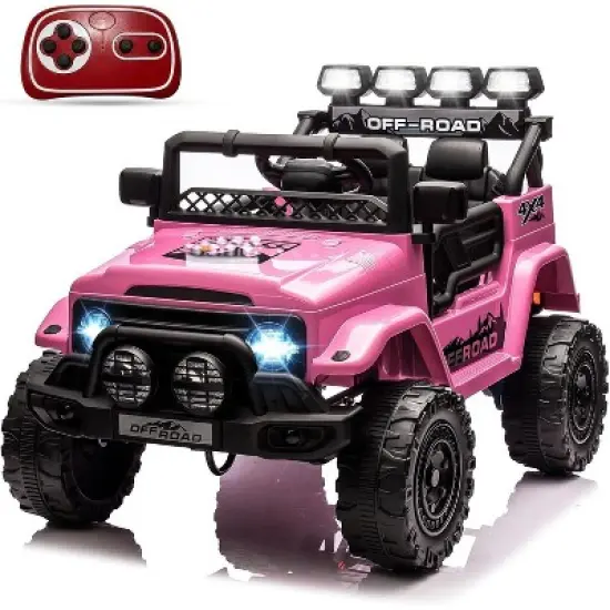 12V Ride On Truck Car, Kids Electric Vehicle Remote Control, Powered Ride On Toy Truck with Spring Suspension, 3 Speeds, Lights, Music for Kids 3-9 image {4}