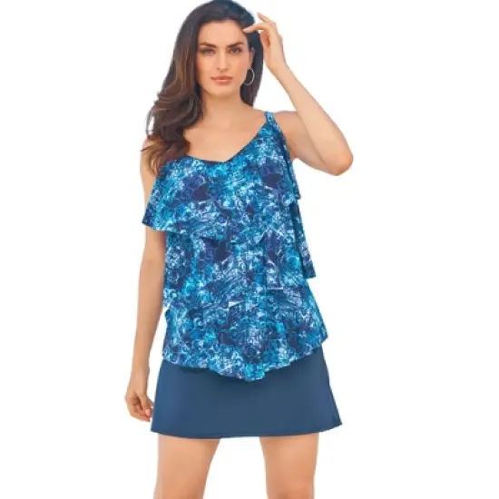 Swim 365 Women&rsquo;s Plus Size Longer-Length Tiered-Ruffle Tankini Top image {1}