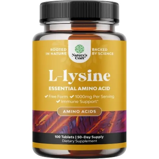 Lysine Tablets, High Strength L-Lysine Supplement for Eye Health Lip Care Collagen Synthesis and Immune Support, Nature's Craft, 100ct image {7}