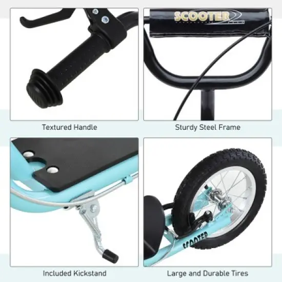 53.30"Youth Scooter, Teens Kick Scooter, Adjustable Handlebar Ride On Toy for 5+ with 16" Front and 12" Rear Dual Brakes Inflatable, Blue image {3}
