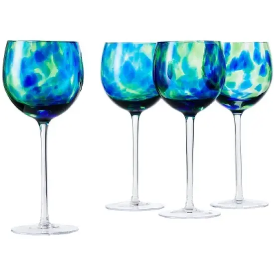 Blue Rose Polish Pottery Hand blown Large Wine Glass Set image {3}