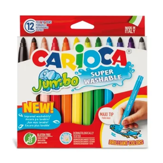 CARIOCA Jumbo Maxi Tip Washable Felt Tip Pens, 12 Per Pack, 2 Packs image {1}