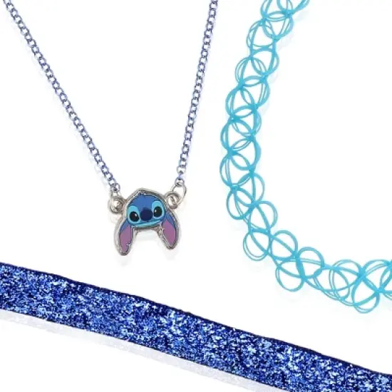 Disney Girls Lilo & Stitch Necklace Trio - 3-Piece Choker Necklace Set with 1 Stretch Necklace and 2 12"+3" Necklaces - Stitch Jewelry for Girls image {3}