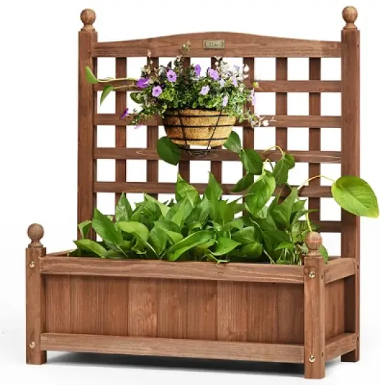 Costway 2 PCS Solid Wood Planter Box with Trellis Weather-Resistant 25"x11"x30" image {6}