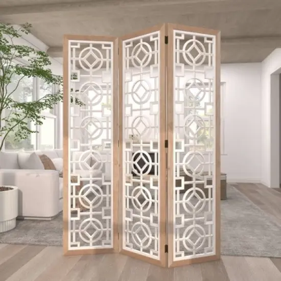 Farmhouse Wood Patterned Room Divider Screen White - Olivia & May image {17}