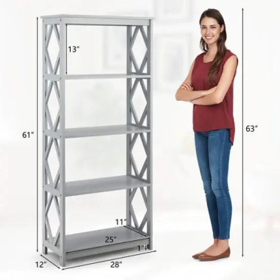 Tangkula 5-Tier Open Bookshelf Bookcase Standing Casual Home Storage Display Rack image {8}
