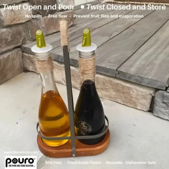 Pouro Oil & Vinegar, Spirits, Liquor, Wine Bottle Pourer Spout,Twist to Open and Pour, Twist to Close and Store Green image {4}