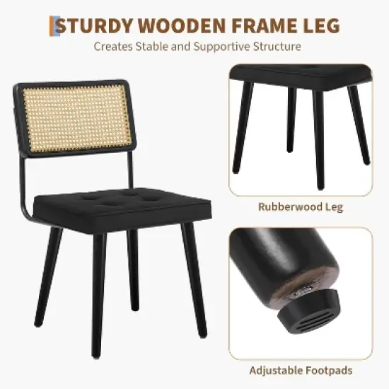 GustoWave Rattan Back Dining Chair (2 Seaters), Dining Room Vintage Chair, Black image {2}