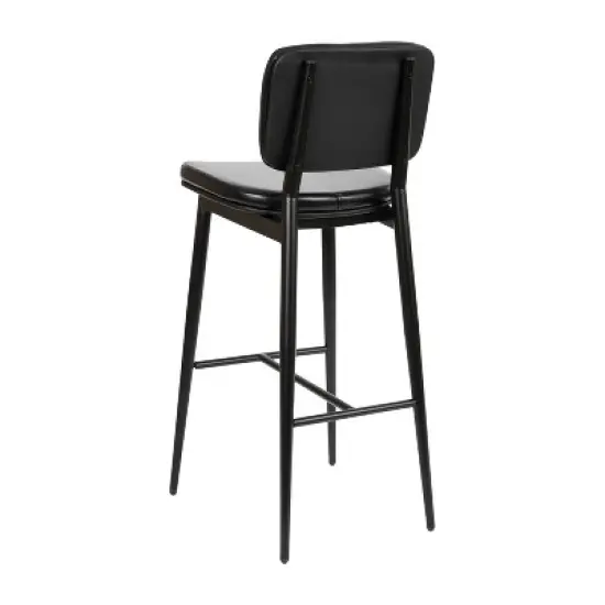Set of 2 Faux Leather Contemporary Black Metal Frame Barstools with Integrated Footrest - Merrick Lane image {8}