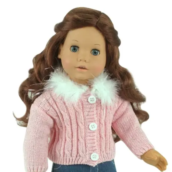 Sophia&rsquo;s 3 Piece Feather Trim Sweater Outfit Set for 18'' Dolls, Pink image {3}