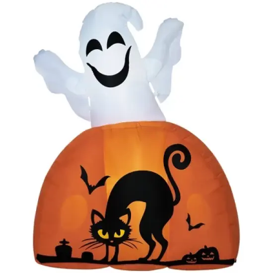 Whisen Halloween Inflatables Outdoor Decorations Ghost with Pumpkin, Blow Up Yard Decor with LED Lights - White image {7}