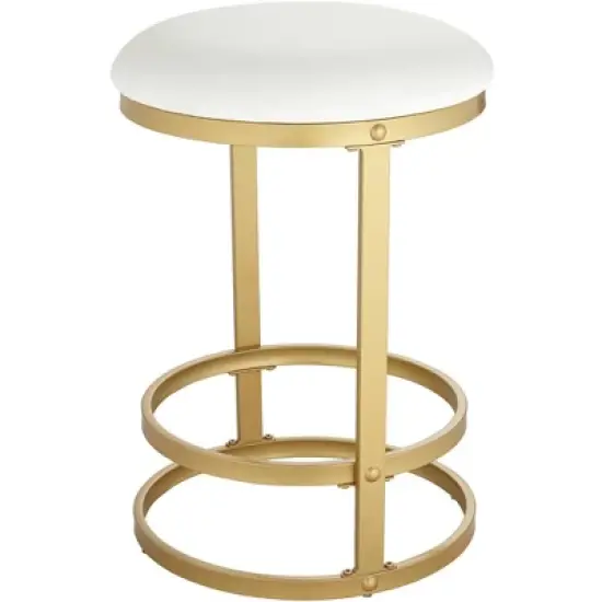 55 Downing Street Gold Bar Stool 26" High Modern White Fabric Cushion with Footrest for Kitchen Counter Height Island Home House image {7}