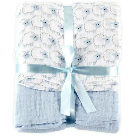 Hudson Baby Infant Boy Cotton Muslin Swaddle Blankets, Blue Sheep, One Size image {1}
