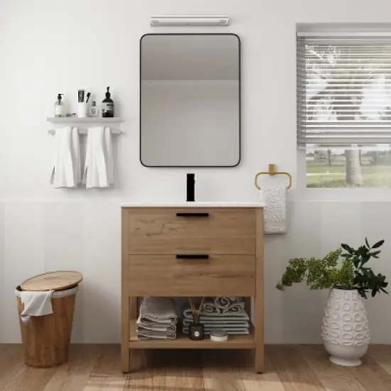 30" Bathroom Vanity with 2 Drawers and 1 Ceramic Sink, Oak - ModernLuxe image {1}
