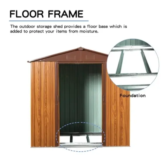 6ft x 6ft Metal Storage Shed for Backyard Lawn, Large Garden Shed with Metal Floor Base, Pad-Lockable Sliding Doors Punched Vents, Without Window image {3}