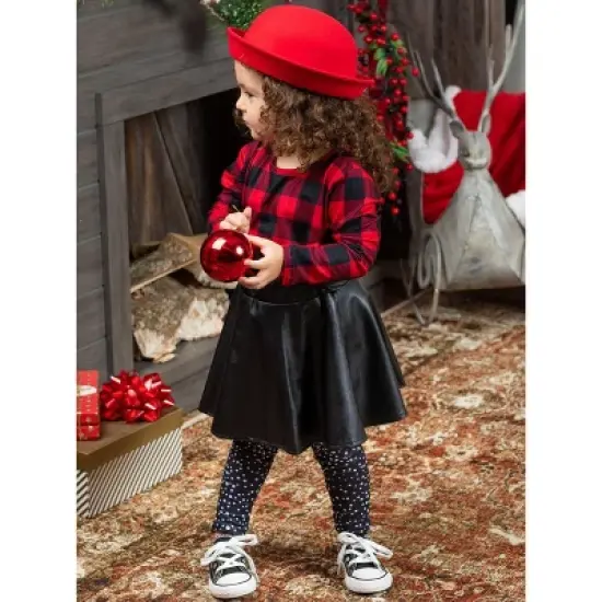 Girls Spotted In Plaid Top, Skirt & Legging Set - Mia Belle Girls image {4}