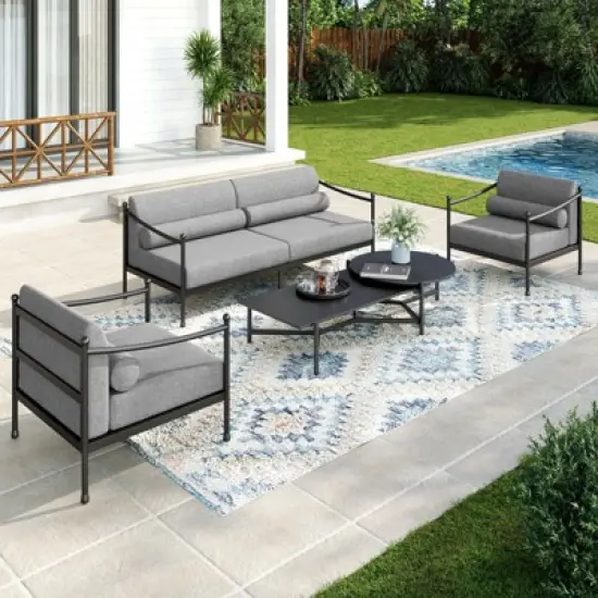 Captiva Designs Outdoor Patio Oversized Premium Conversation Sofa Set with Extra Thick Cushion and Coffee Table image {11}