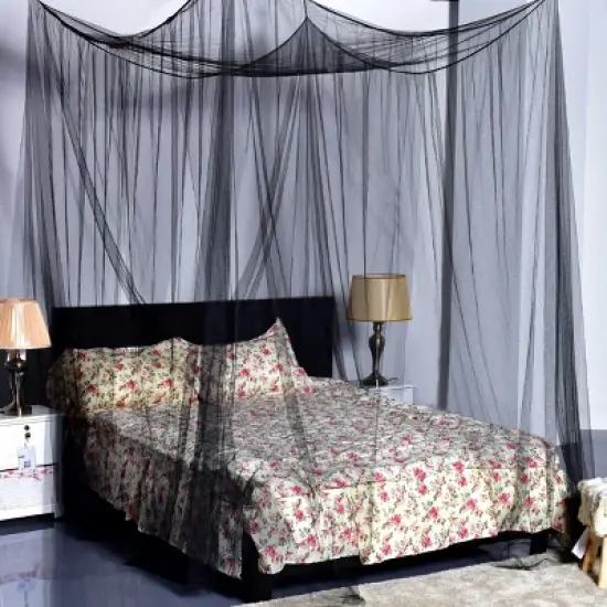 4 Corner Post Bed Canopy Mosquito Net Full Queen King Size Netting Bedding Black image {1}