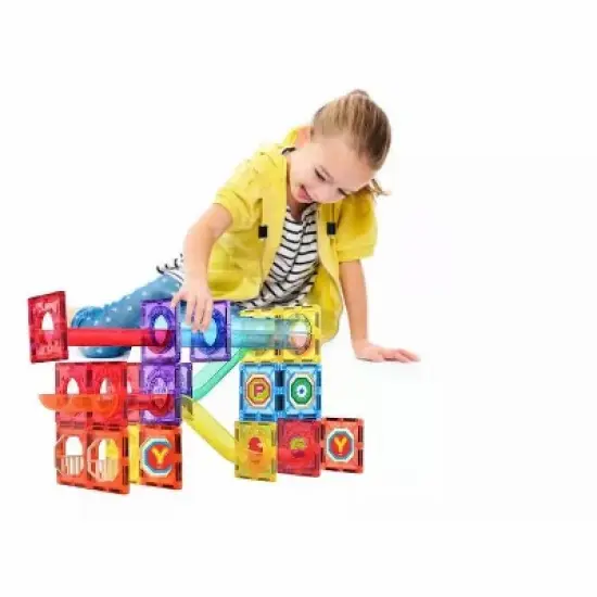 Link Magnetic Tile Building Roller Coaster Kids Block 61 Piece Set Educational Toys For Children Ages 3 Years Plus image {7}