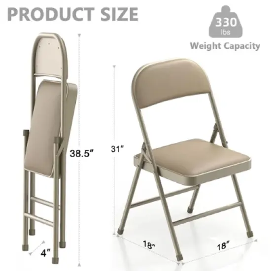 SUGIFT 4-Pack Heavy Duty Metal Folding Chairs with Padded Seat & Back, Portable for Indoor/Outdoor Events, Office, Wedding, Party, Beige, 330 lbs image {4}