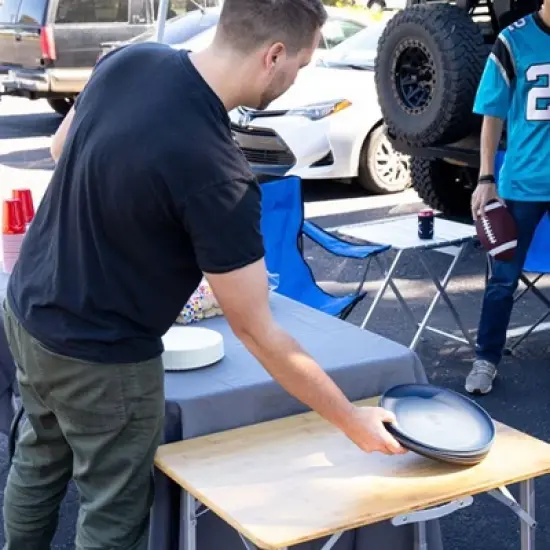 Camco 2 Pack Large Durable Aluminum Fold Away Design Multi Use Outdoor Side Table for RVs, Campsites, Picnics, and Patios, Silver image {3}