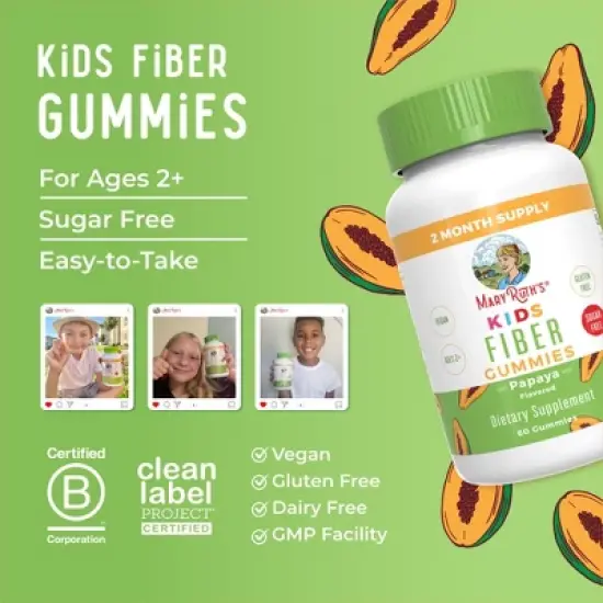 MaryRuth's Kids Fiber Gummies, Papaya, 60 ct image {7}