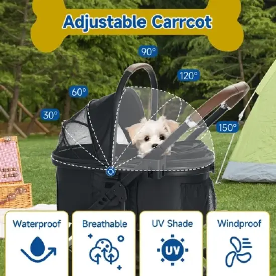 Kinder King 3-in-1 Pet Stroller for Dog, Folding Cat and Dog Stroller with Detachable Cradle image {6}