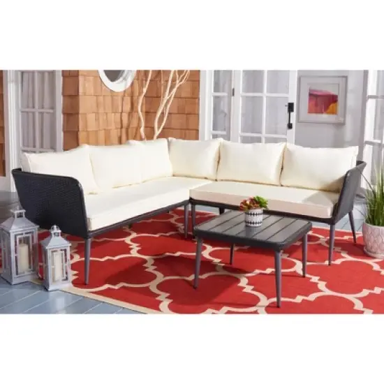Serson 4 Pc Sofa Set - Indoor/Outdoor - PAT9025 - Black/Beige - Safavieh image {1}