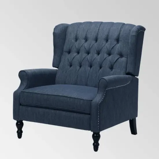 Apaloosa Oversized Wingback Press-Back Recliner Navy Blue - Christopher Knight Home: Tufted, Nailhead Trim, Polyester image {1}