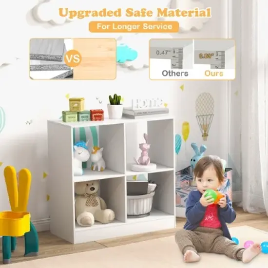 Costway Kids Toy Storage Organizer 4-Cube Wooden Display Bookcase with Anti-toppling Device image {6}