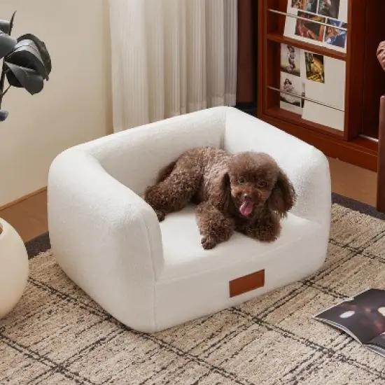 ATJafurn Faux Cashmere Pet Sofa for Indoor Cats,  Beds for Small Dogs & Cats, White Cat Couch with Nameplate for Living Room Bedroom image {1}