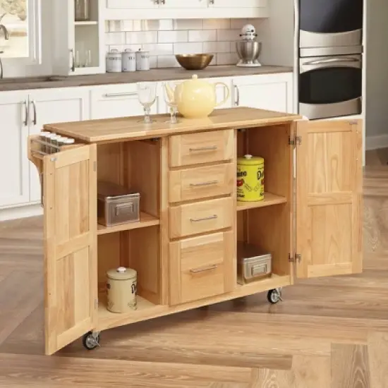 Breakfast Bar Kitchen Cart with Wood Top Natural - Home Styles image {1}