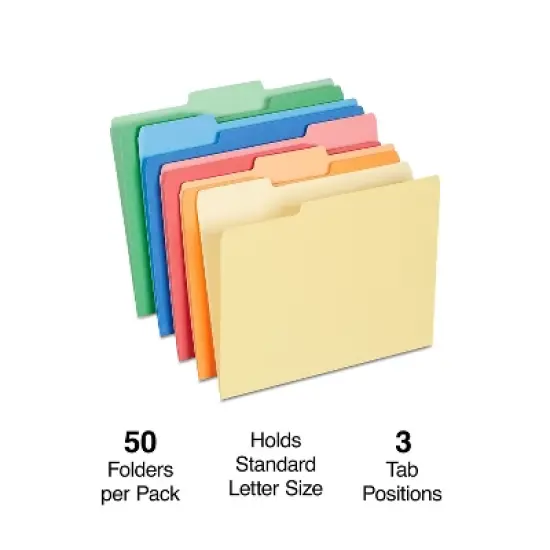MyOfficeInnovations Heavyweight Colored File Folders; Letter 3 Tab 50/Box 810351 image {1}