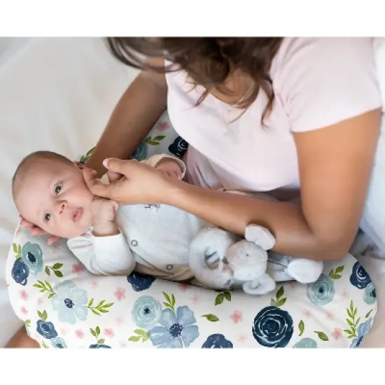 Sweet Jojo Designs Girl Support Nursing Pillow Cover (Pillow Not Included) Watercolor Floral Blue Green and Pink image {1}