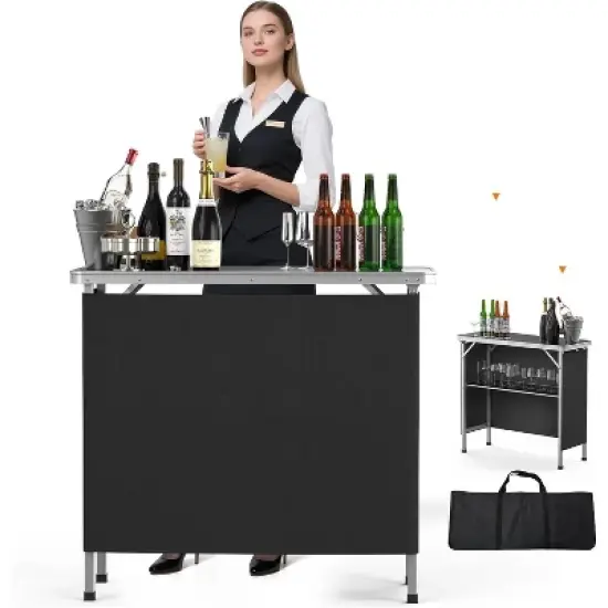 VINGLI Folding Portable Bar Table, Mobile Bar Table for Events, Party, Camping, Picnic, Tradeshow, Indoor with Black Skirt image {7}