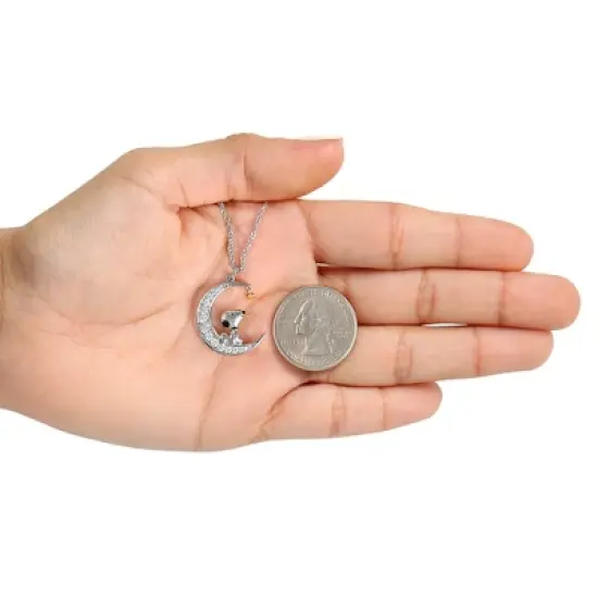 Peanuts Womens Snoopy Moon Cubic Zirconia 18K Yellow Gold Plated Necklace, 18'' image {2}