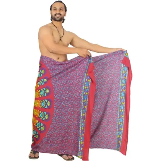 LA LEELA Men's Beachwear Wraps Vacation Lava Lava Bath Trunk Swimsuits Summer Swimwear Sarong Pareo Beach Wrap One Size Red, Abstract image {4}