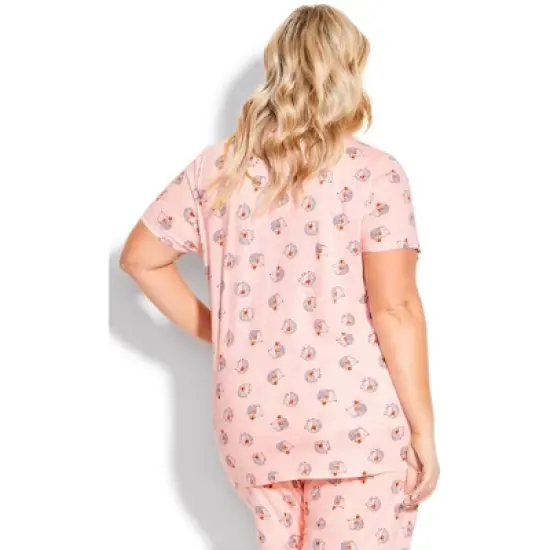 Women's Plus Size Hedgehog Button Sleep Top - pink | AVENUE image {1}