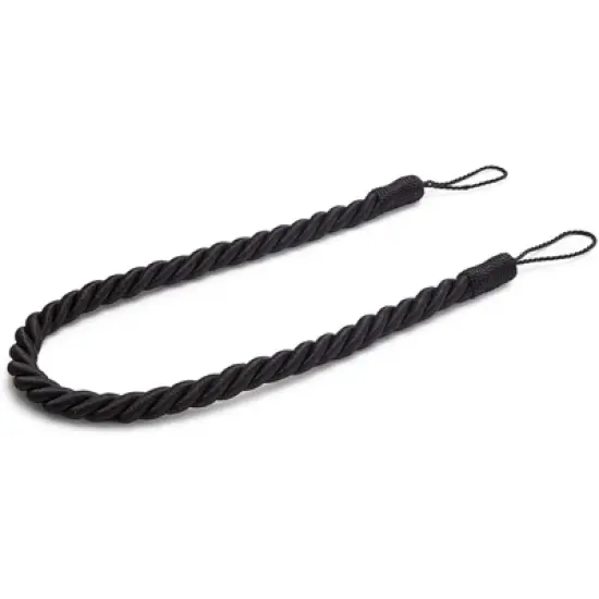 4-Pack Black Cotton Window Curtain Tiebacks Tie Back with 8 Hooks, 26" Holdbacks Rope for Drapes image {3}